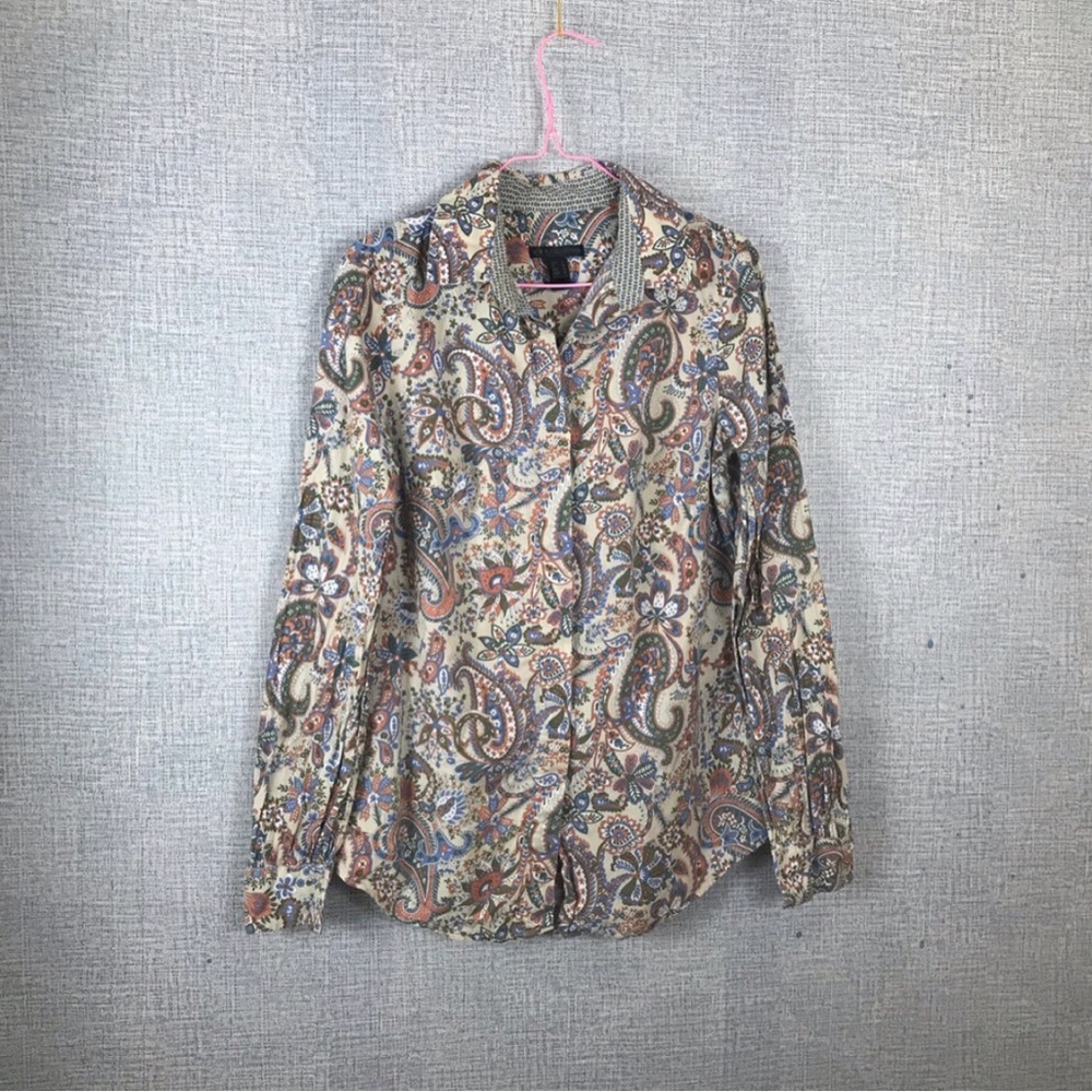 MANGO | paisley button down blouse